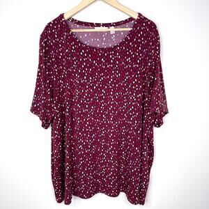 Susan Graver Women’s Blouse Multi Burgundy Short Sleeve Comfortable Size 4x Plus